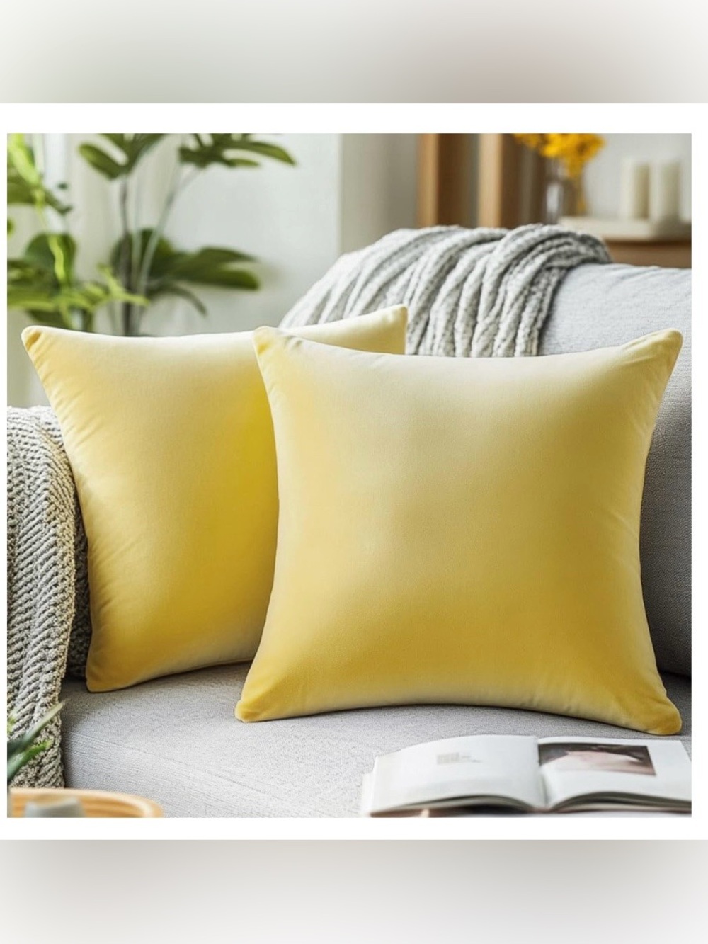 VELVET Decorative Pillow Covers SQUARE 22x22” - YELLOW